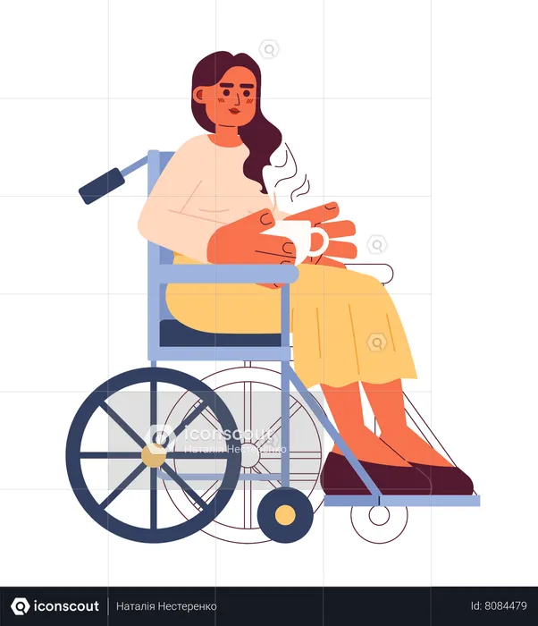 Wheelchair young adult woman holding coffee cup  Illustration