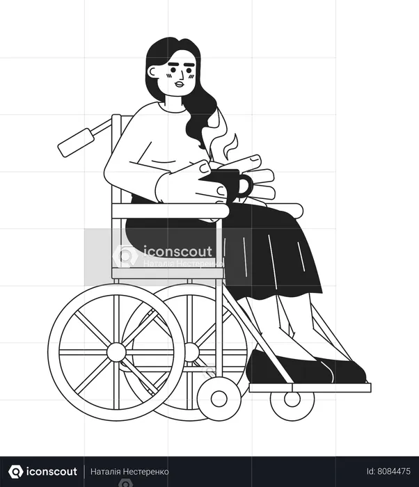 Wheelchair young adult woman holding coffee cup  Illustration