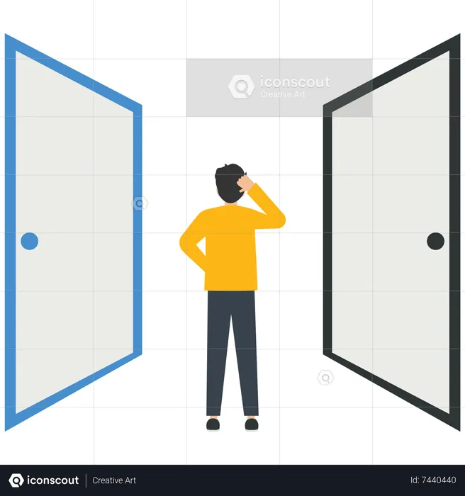 Which door does the businessman choose  Illustration