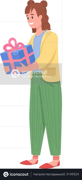 White girl with wrapped present  Illustration