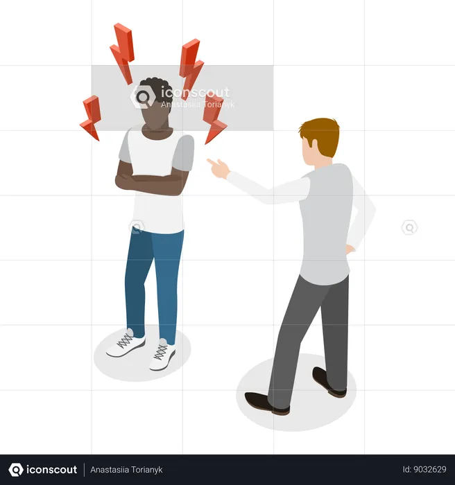 White man doing discrimination with black man  Illustration