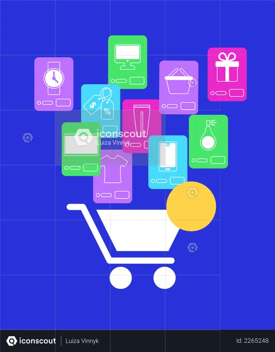 White Shopping Cart and Mobile Application  Illustration