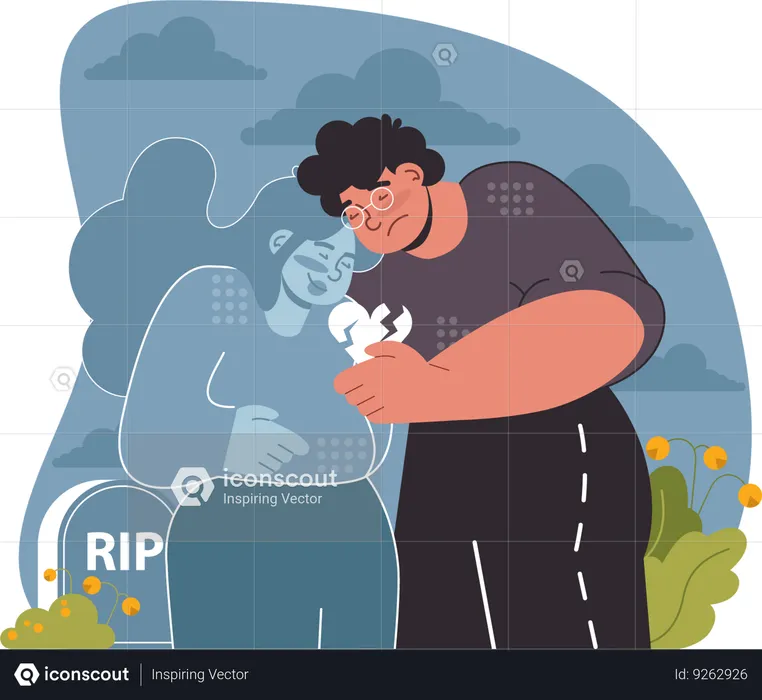 Widowhood man holding onto memories and love  Illustration