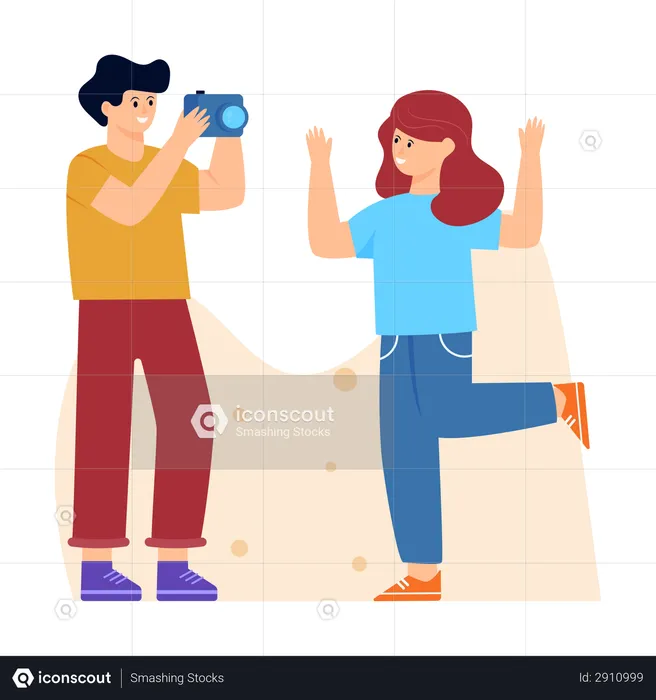 Wife Posing for Picture while husband taking photo  Illustration
