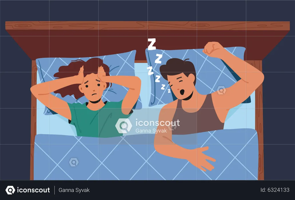 Wife unable to sleep due to husband snoring  Illustration