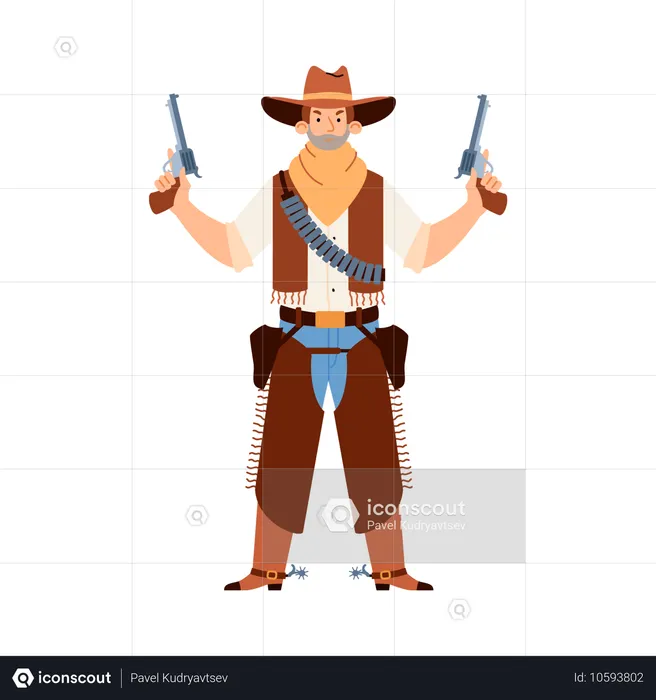 Wilder Westen, Mann, Bandit, Cowboy, in, Hut, und, Maske, halten, waffe, handfeuerwaffen  Illustration