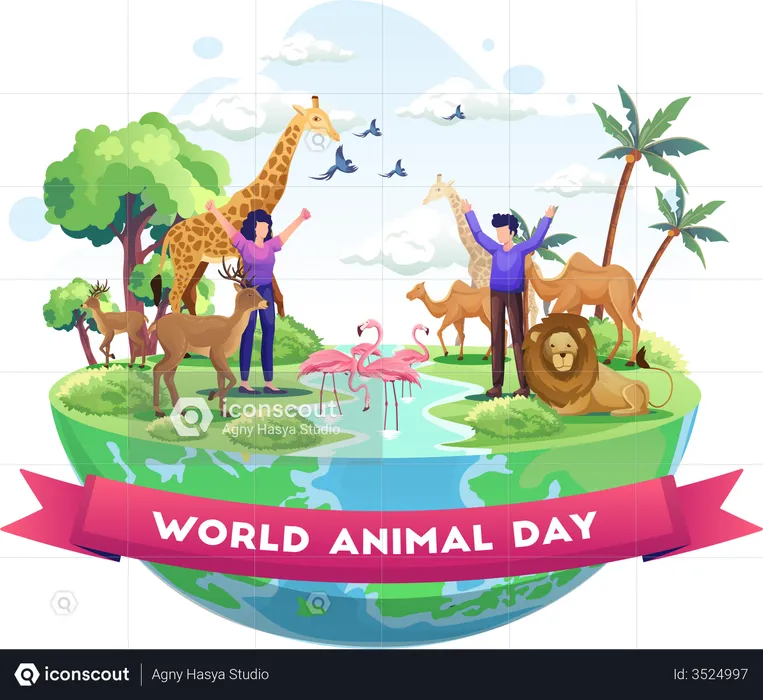 Best Premium Wildlife sanctuary workers celebrating world animal day in the  forest Illustration download in PNG & Vector format