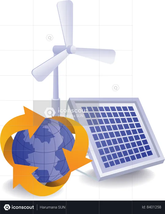 Wind energy and solar energy are recyclable  Illustration