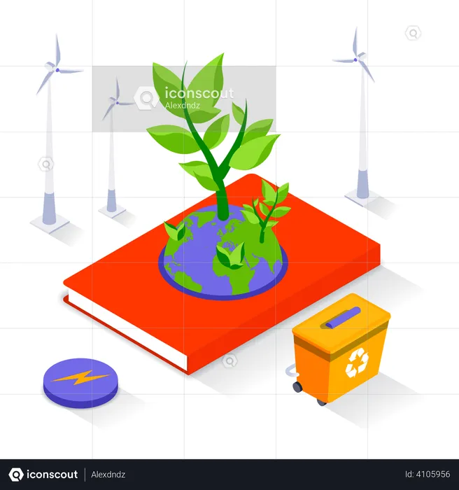 Wind power for green global  Illustration