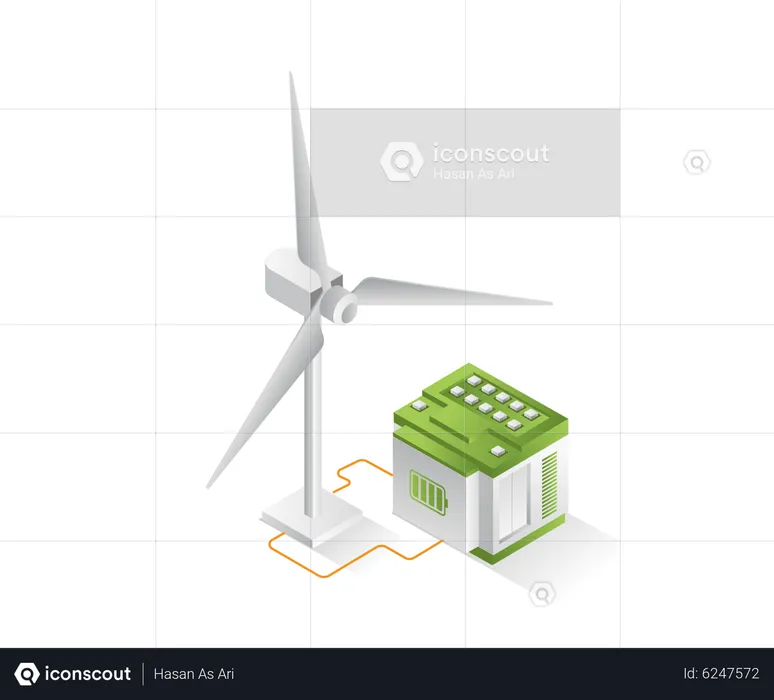 Windmill energy storage battery  Illustration