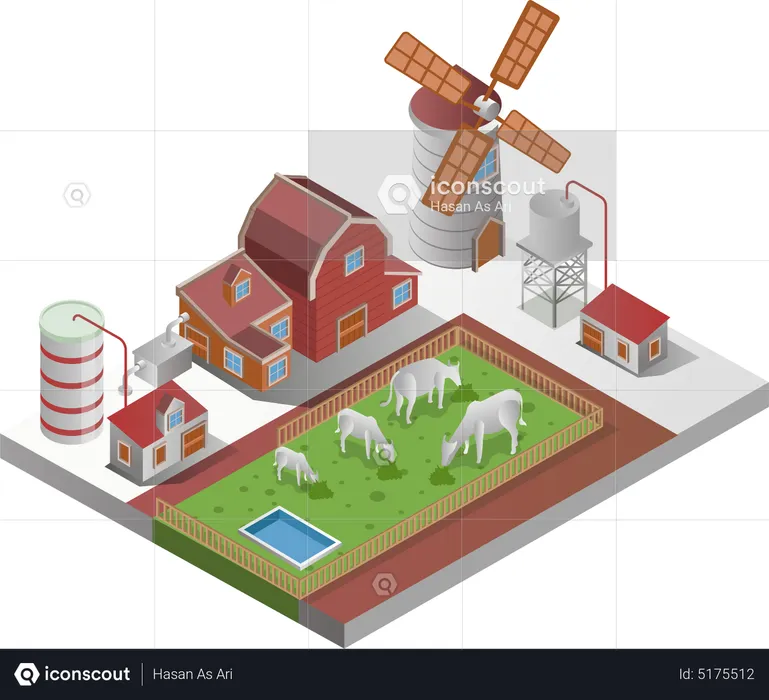 Windmühlen auf dem Bauernhof  Illustration