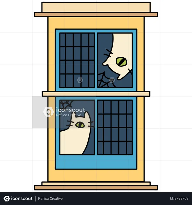 Window With Mysterious Cats  Illustration