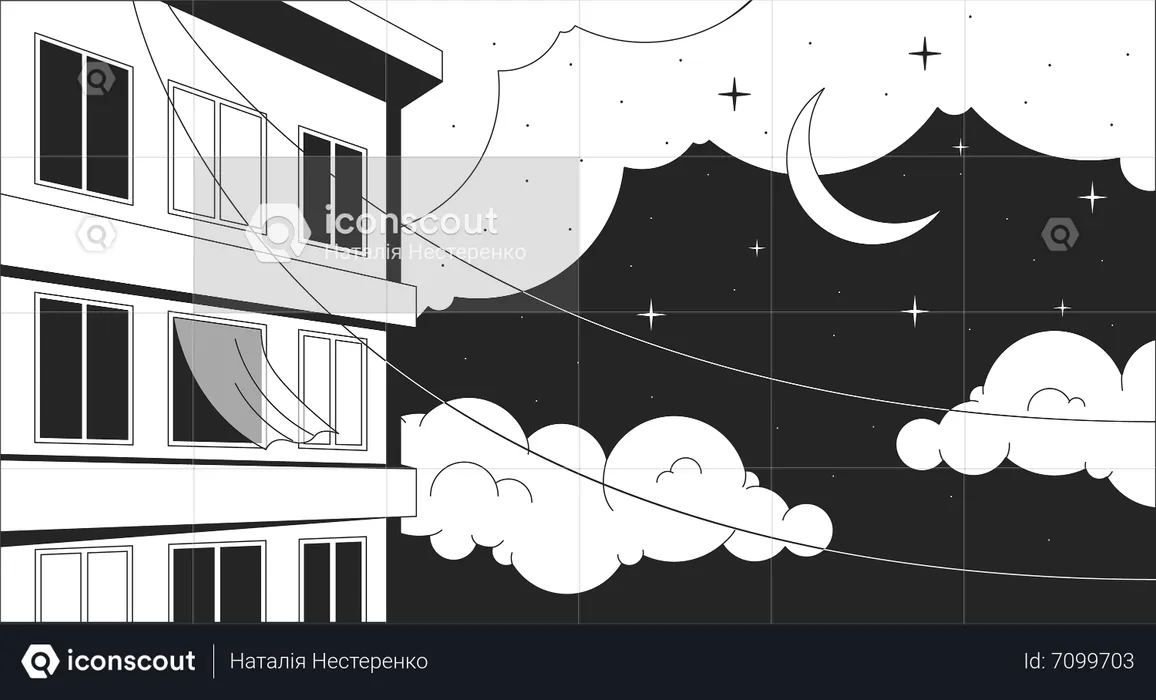 Windowsapartment building night  Illustration