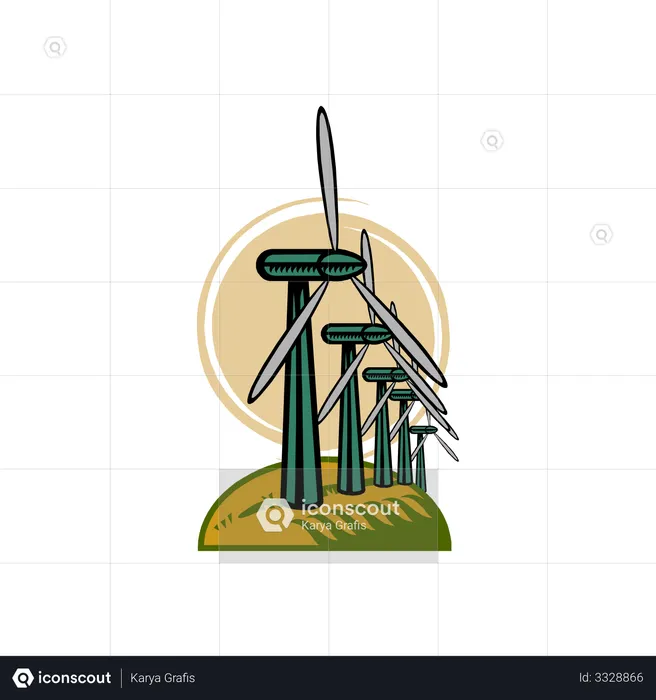 Windräder auf rundem Hügel  Illustration