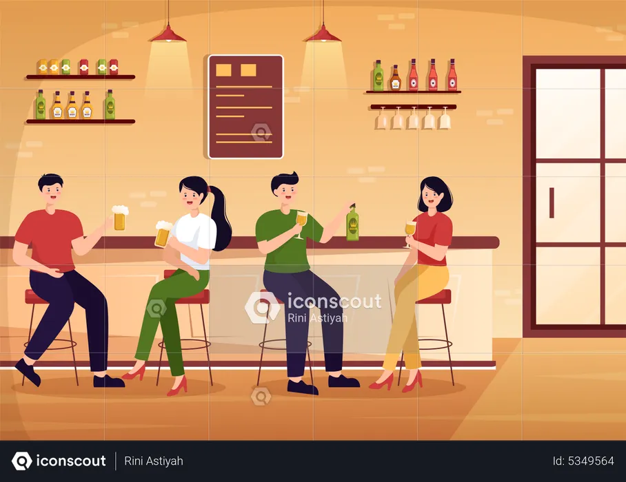 Wine Party in bar  Illustration