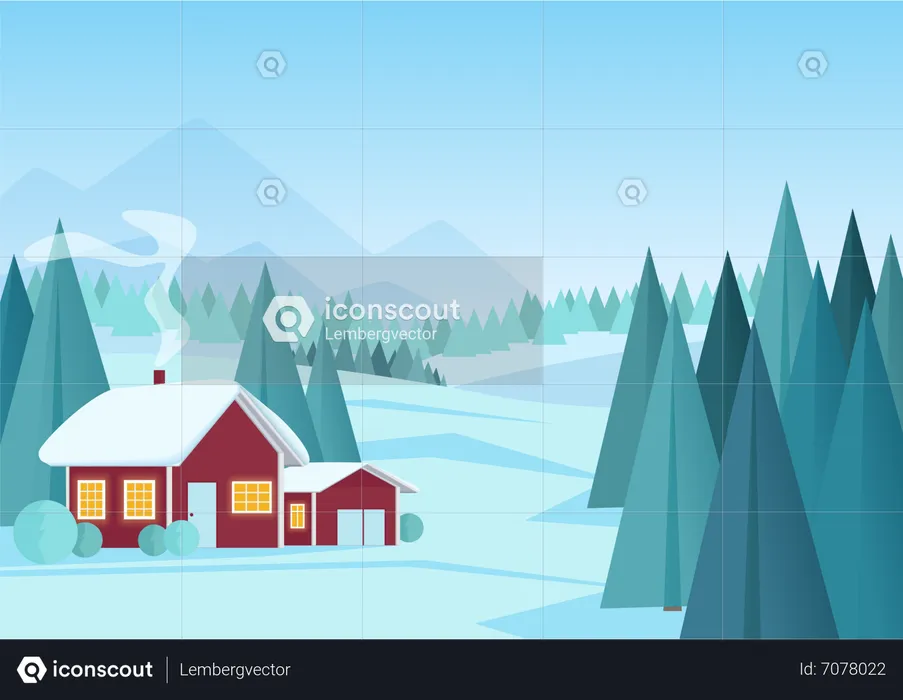Winter Cabin  Illustration