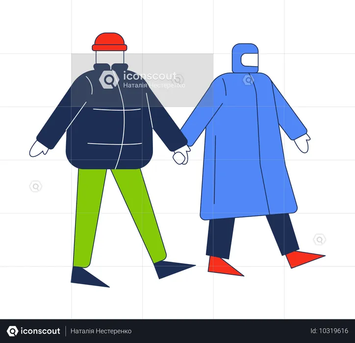 Winter outerwear couple holding hands  Illustration