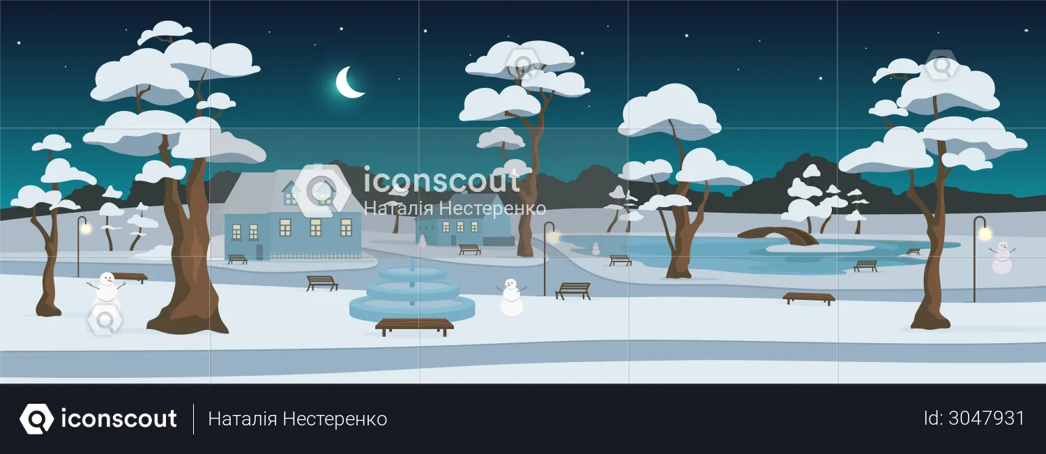 Winter park at night  Illustration