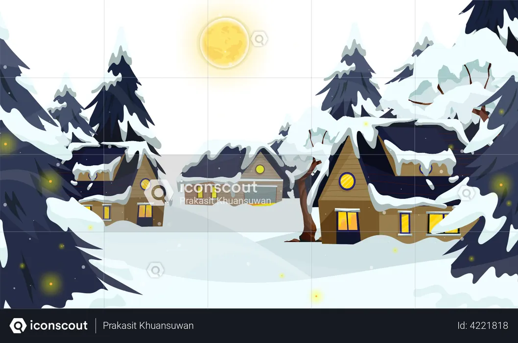 Winter rural with home  Illustration