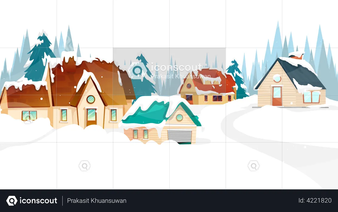 Winter rural with home in snowy  Illustration