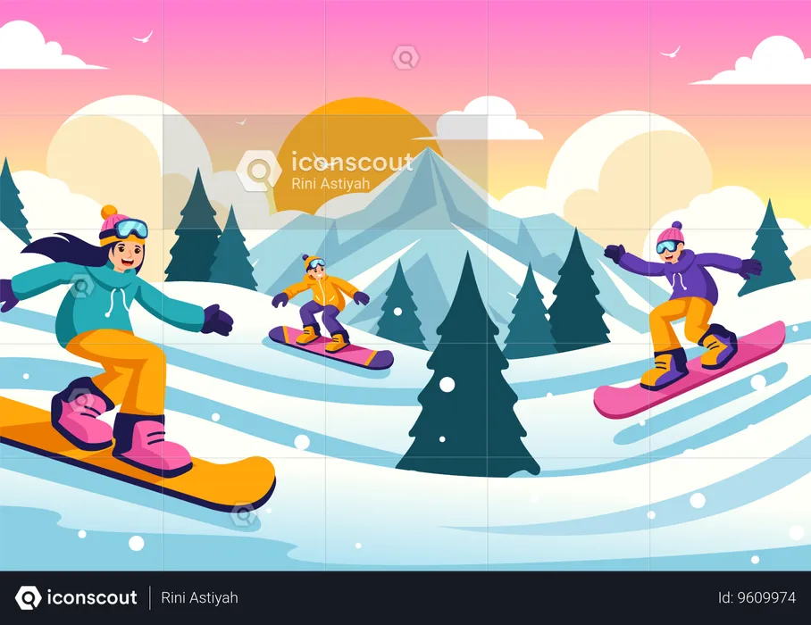 Winter Snowboarding  Illustration