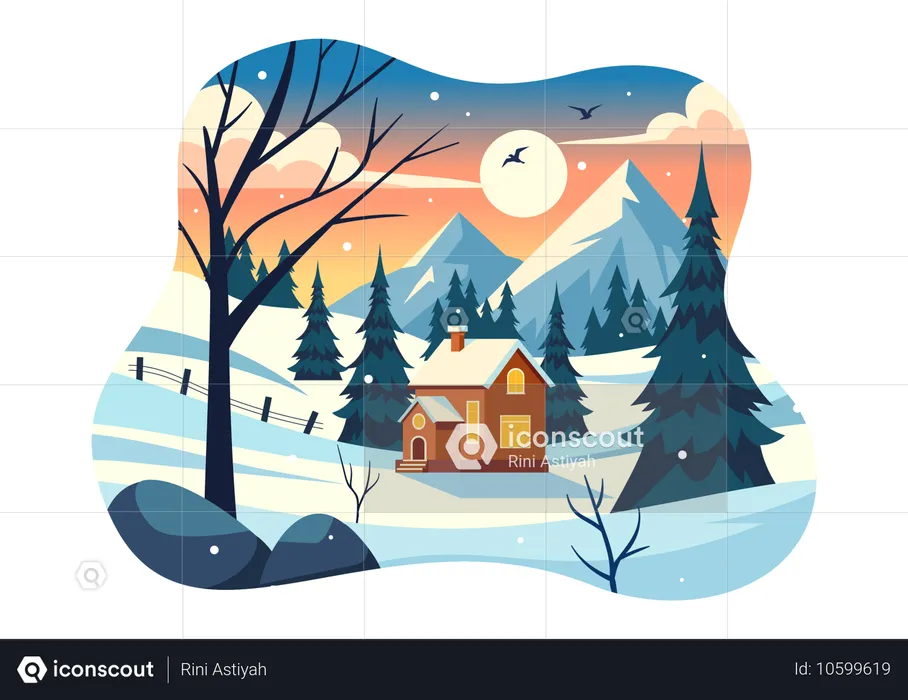 Winter Village landscape  Illustration