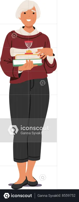 Wise Senior Female Teacher Character Stands With Authority  Illustration