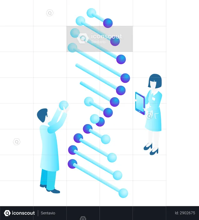 Wissenschaftler arbeiten mit Mikroskop-Reagenzgläsern DNA im Labor  Illustration