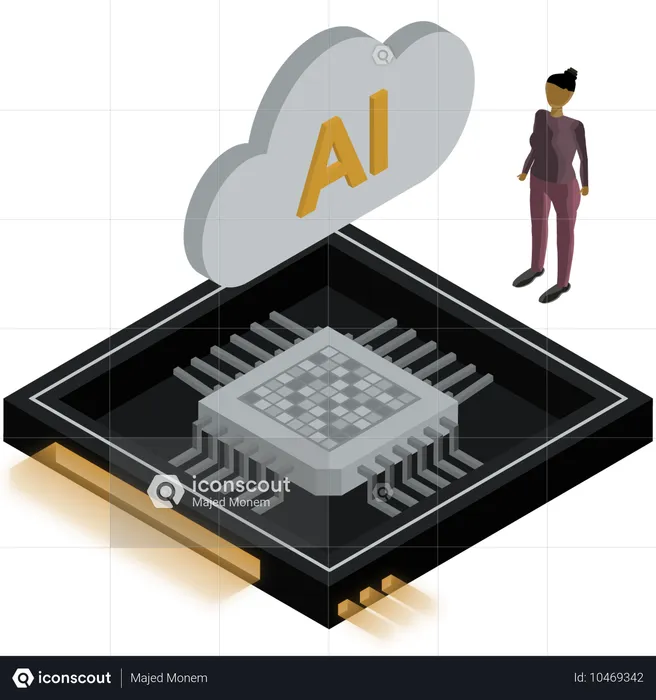 Wissenschaftler arbeiten an KI-Cloud-Chip  Illustration