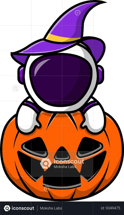 Witch Astronaut On Pumpkin Halloween  Illustration