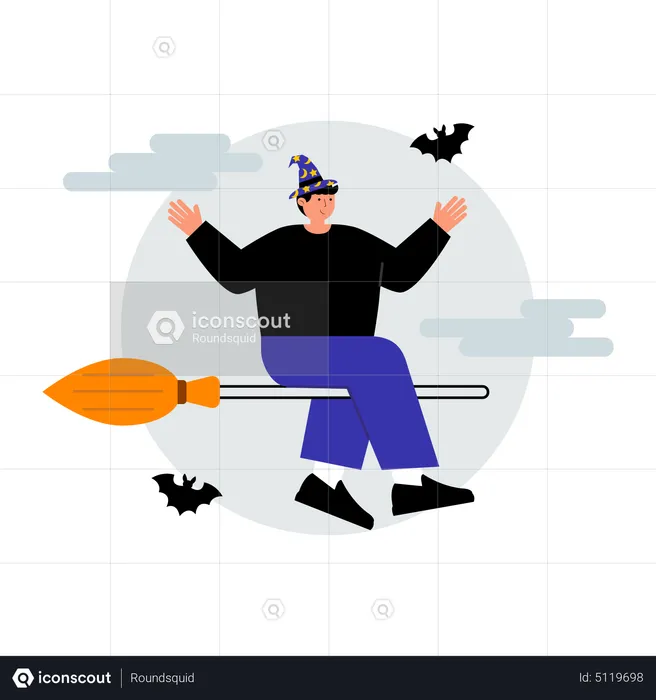 Witch flying on broom  Illustration