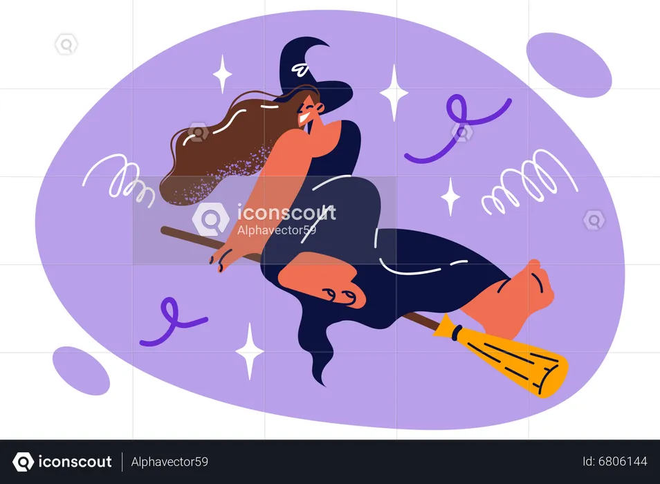 Witch flying using broomstick  Illustration