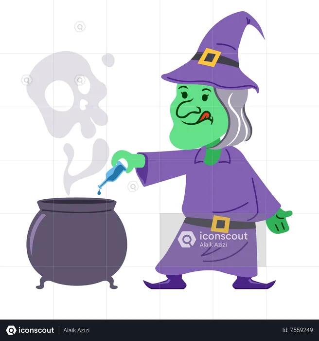 Witch making potion  Illustration