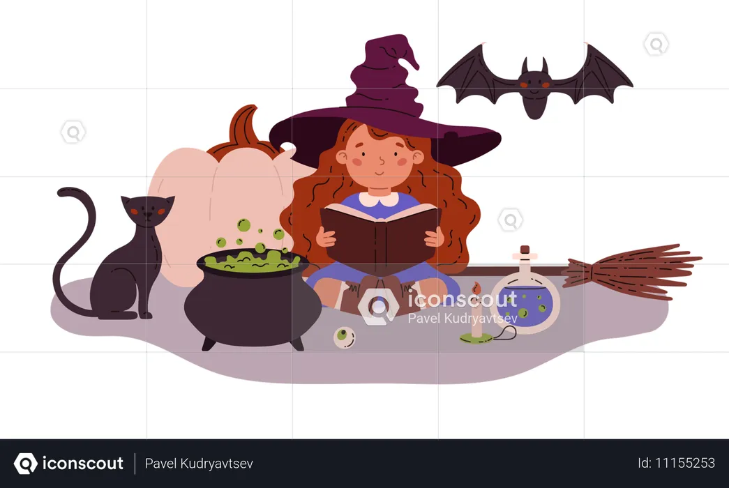 Witch reading book  Illustration