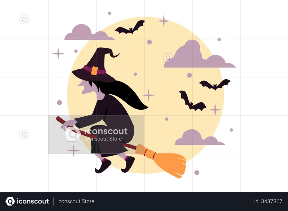 Witch riding broom  Illustration