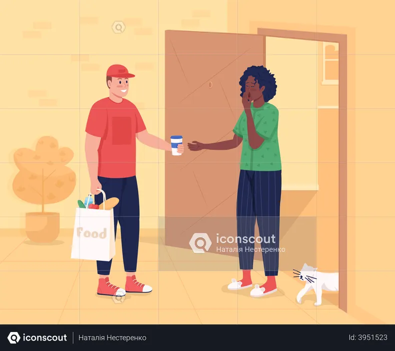 Woman accepting food delivery  Illustration