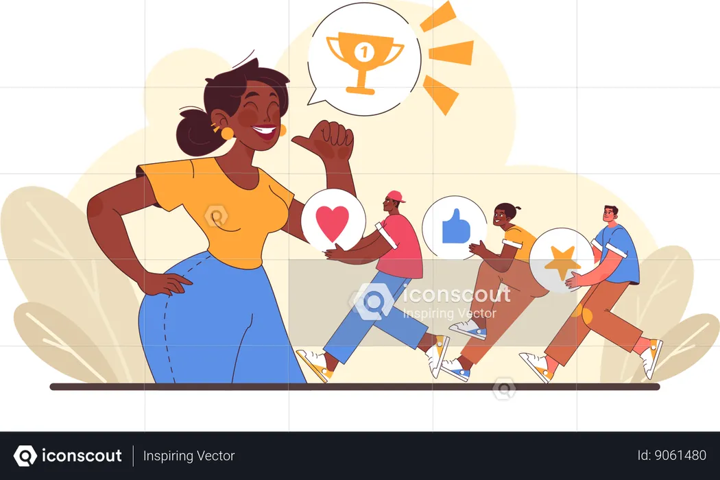 Woman achieved trophy  Illustration