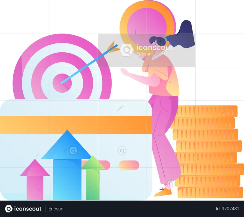 Woman achieving financial target  Illustration