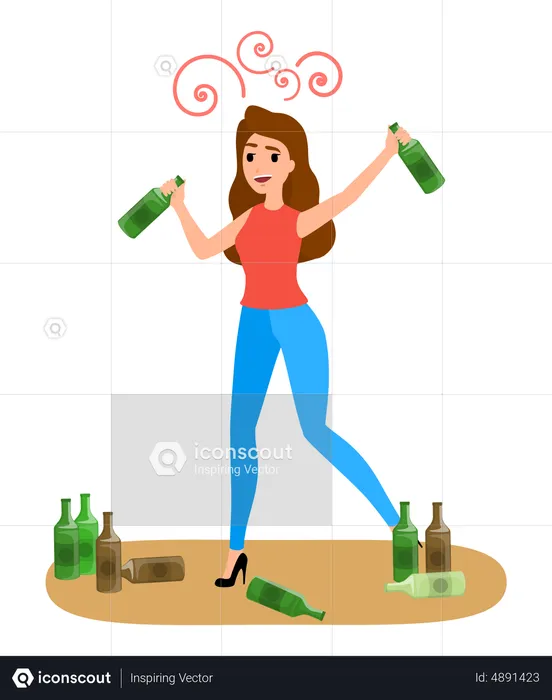 Woman Addicted To Alcohol  Illustration