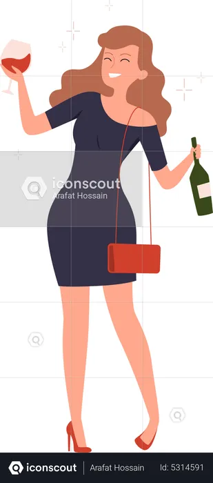 Woman addicted to alcohol  Illustration
