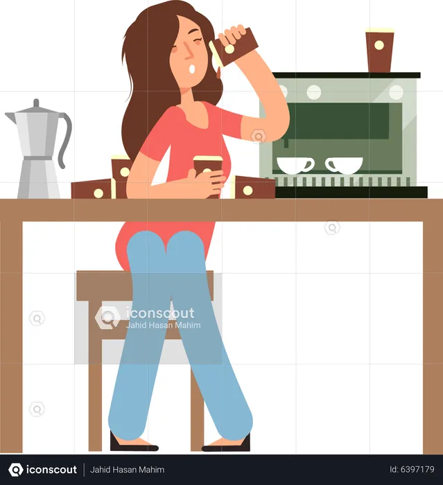 Woman addicted to caffeine  Illustration