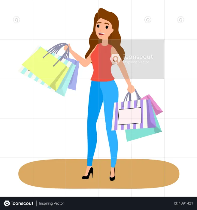 Woman Addicted To Shopping  Illustration