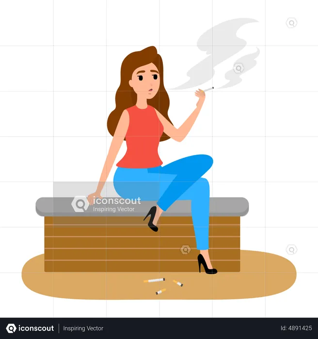Woman Addicted To Smoking  Illustration