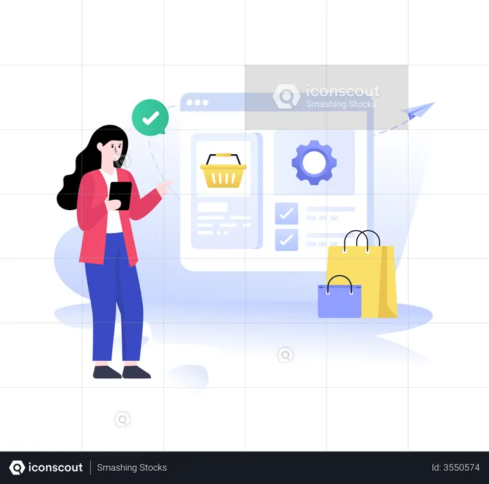 Woman adding product to cart  Illustration