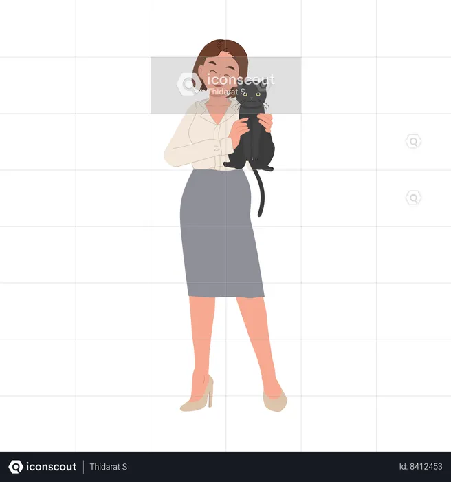 Woman Adopting a Black Cat  Illustration