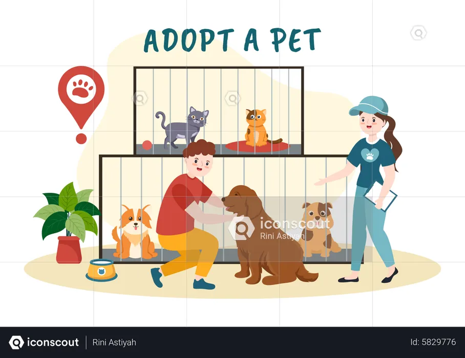 Woman adopting dog  Illustration