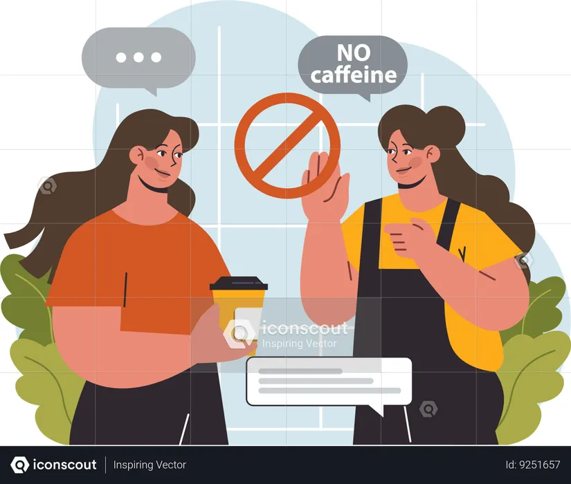 Woman advices not to take caffeine for personal growth  Illustration