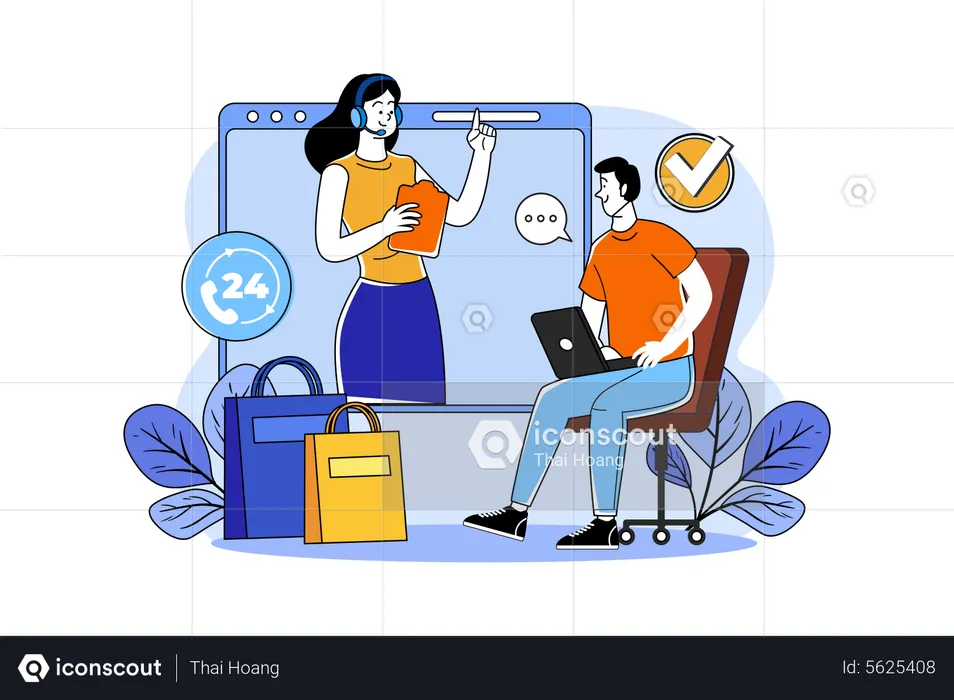 Woman Agent Provide Customer Service  Illustration