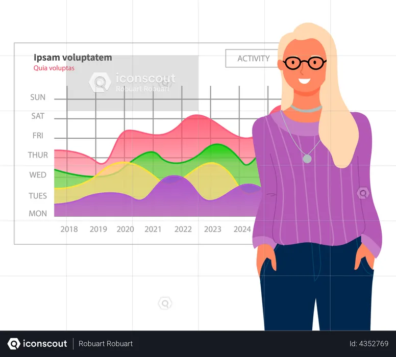 Woman analyses digital Chart  Illustration