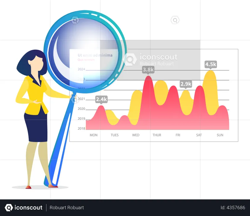 Woman analyses digital report with statistics  Illustration
